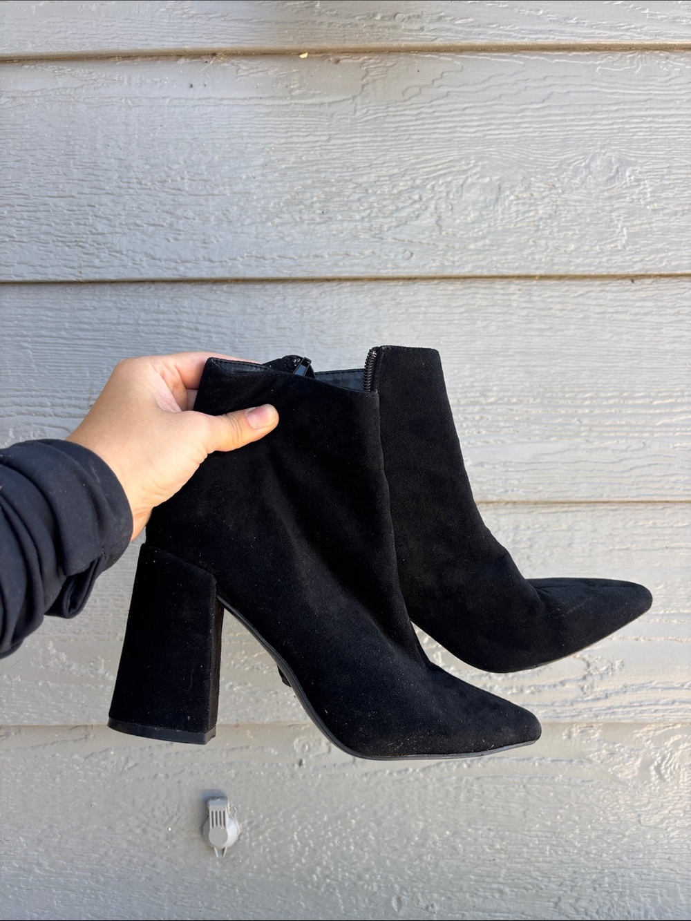 Forever 21 Black Suede Pointed Toe Block Heel Ankle Boots